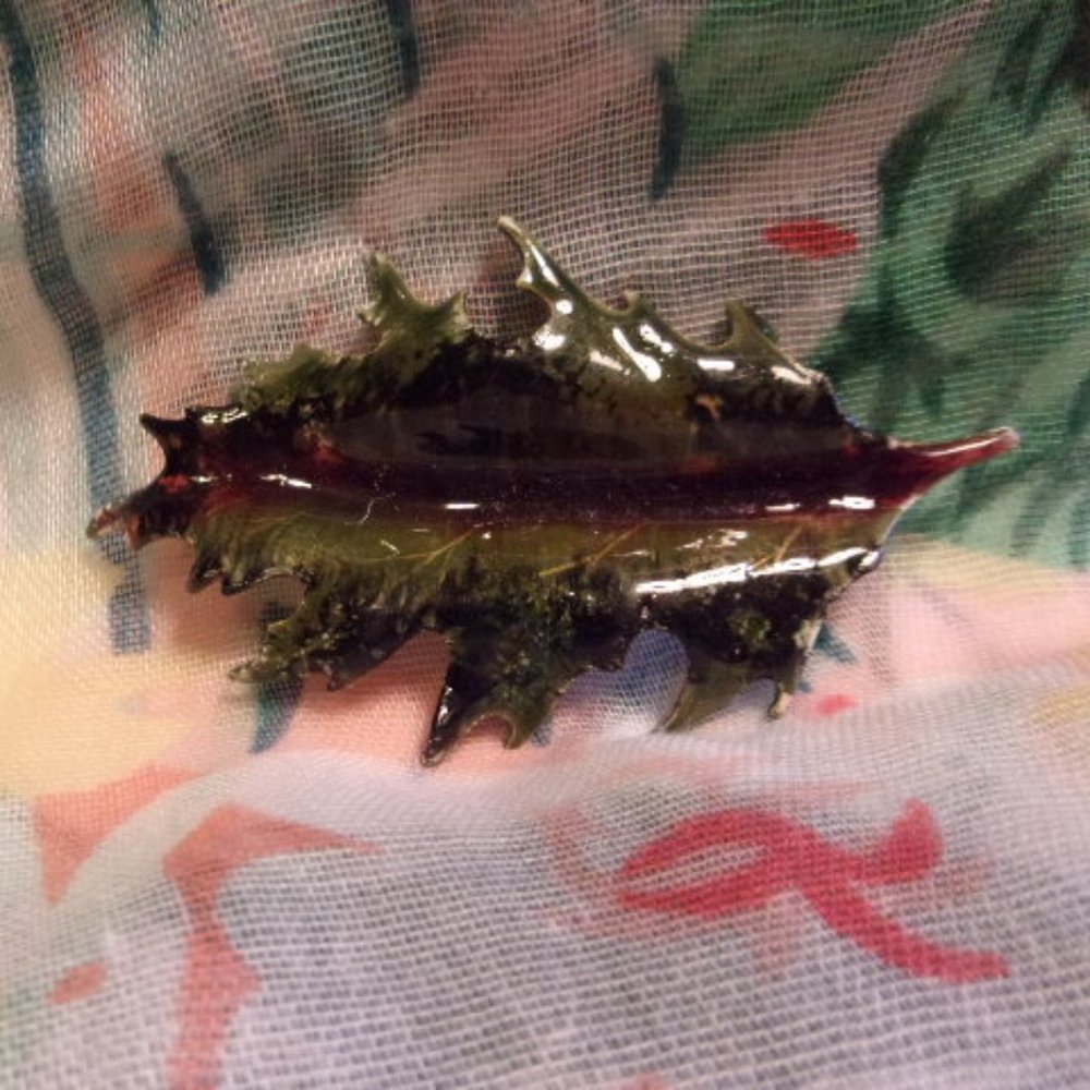 Vintage Enameled Holly Leaf Pin Brooch